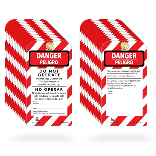 Miniatura 12 de TRADESAFE Etiquetas de Bloqueo y Etiquetado - 10 Etiquetas de Peligro No Operar con 10 Abrazaderas de Nylon, Vinilo Premium de 32 mil, Etiquetas