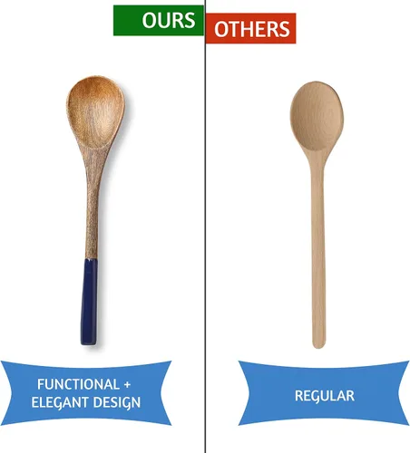 Miniatura 6 de Folkulture Cucharas de madera para cocinar, juego de 5 utensilios de madera de acacia prémium de 12 pulgadas, acabado liso, juego de utensilios