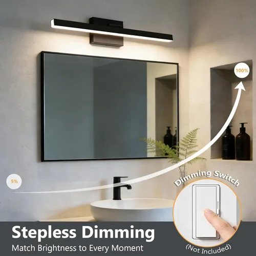 Miniatura 5 de IZORRO Moderna lámpara de tocador de baño de 16 pulgadas, giratoria, 12 W, regulable, lámpara LED sobre el espejo, barra de luz negra para tocador