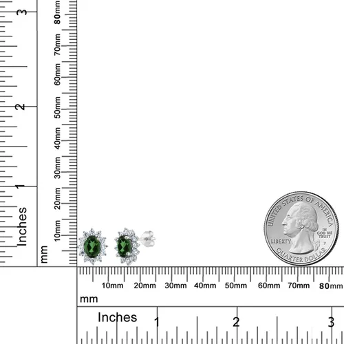 Miniatura 125 de Gem Stone King Aretes ovalados de plata de ley 925 de 0.276 x 0.197 in con piedra natal de la princesa Diana, estilo halo real para mujeres