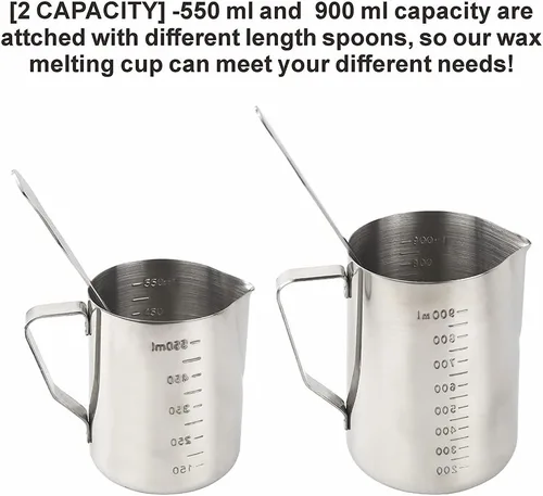 Miniatura 5 de 2 ollas para hacer velas con cucharas largas, tazas medidoras de cera derretida, jarra de acero inoxidable con boquilla antigoteo