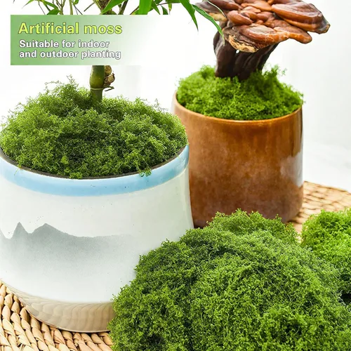 Miniatura 5 de Musgo artificial de 10.5 onzas para plantas de interior, musgo verde sintético en maceta, decoración de jardín