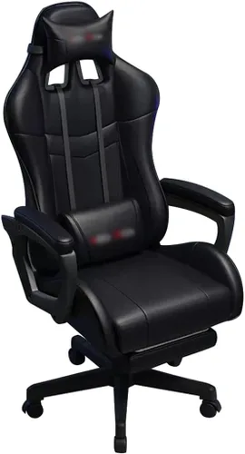 Silla de juegos con reposapiés de 90° a 145° Gran ángulo puede tumbarse, silla ergonómica de carreras con abrazo, carga de 330.7 libras (color Negro