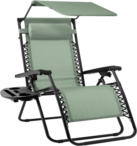 Miniatura 14 de Best Choice Products Sillón reclinable de 30 pulgadas de ancho con gravedad cero para exteriores, con toldo ajustable, reposacabezas, bandeja