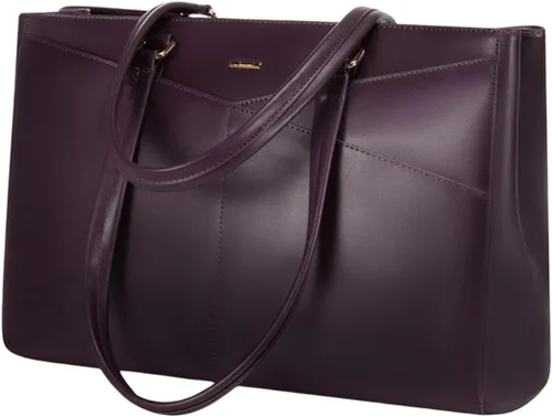 Miniatura 12 de LOVEVOOK Bolsa de mano para computadora portátil para mujer, bolsas de trabajo de cuero de 15.6 pulgadas con soporte grande para tazas para Negro