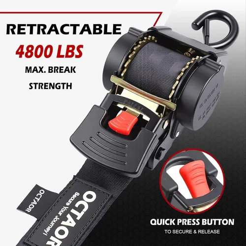 Miniatura 2 de 2 correas de trinquete retráctiles con resistencia a la rotura de 4400 libras (2 pulgadas x 10 pies) y botón de retracción automática de presión