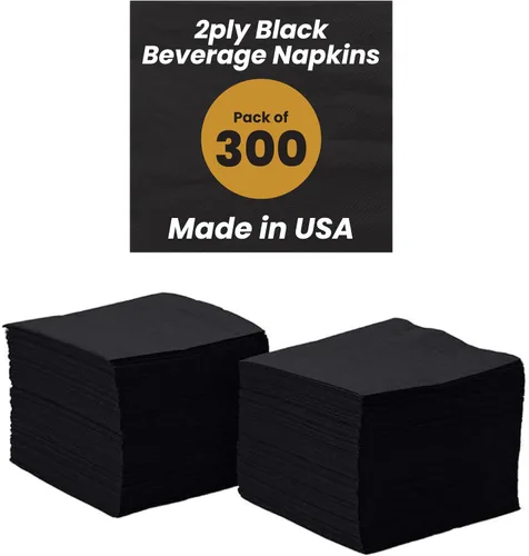 Perfectware - Servilletas negras para bebidas de 2 capas - Paquete de 300 servilletas de cóctel, 10 x 10 pulgadas