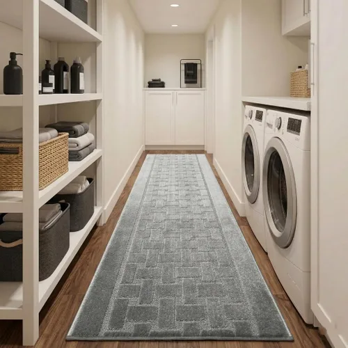 Miniatura 9 de Alfombra de pasillo de 12 pies de largo, color gris, antideslizante y lavable con respaldo de goma, alfombra personalizada para cocina, pasillo
