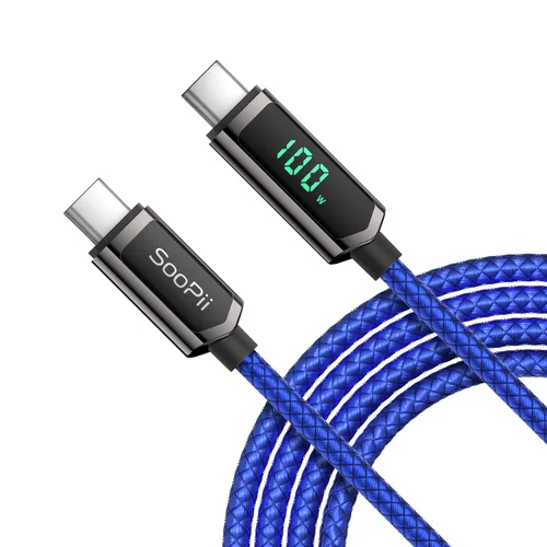 Miniatura 19 de SOOPII Cable USB C a USB C de 100 W, cable trenzado tipo C de nailon de 1 pie con pantalla LED para iPhone 15/15 Pro/15 Plus/15 Pro Max, MacBook