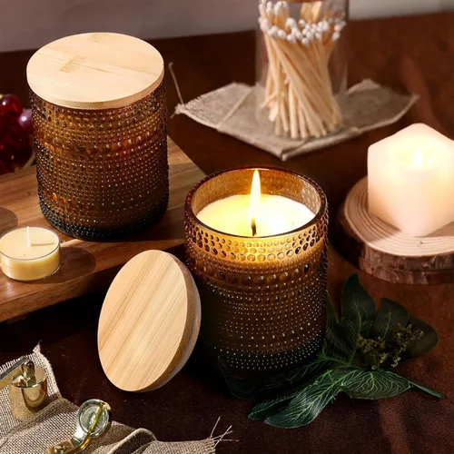 Miniatura 5 de DEVI Tarros de vela de vidrio Amber Empry de 14 onzas para hacer velas (paquete de 6), tarros de velas de 3 mechas, recipientes de velas vacíos a