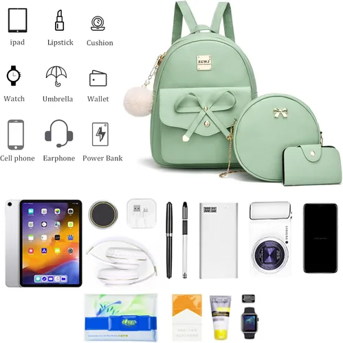 Miniatura 30 de ZGWJ Mini mochila de cuero con moño, mochila pequeña, linda mochila casual de viaje para niñas y mujeres, M, Mochilas tipo mochila