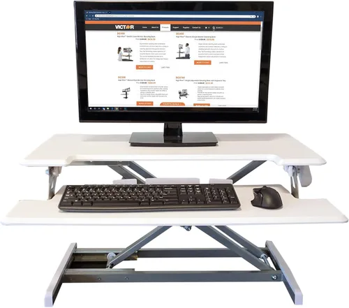 Victor High Rise DCX610W Escritorio compacto de altura ajustable con bandeja de teclado convertidor de escritorio de pie, 33 pulgadas, color blanco