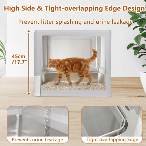 Miniatura 3 de Cajas de arena para gatos de acero inoxidable cerradas, caja de arena plegable grande con tapa, caja de arena para gatos de acero inoxidable
