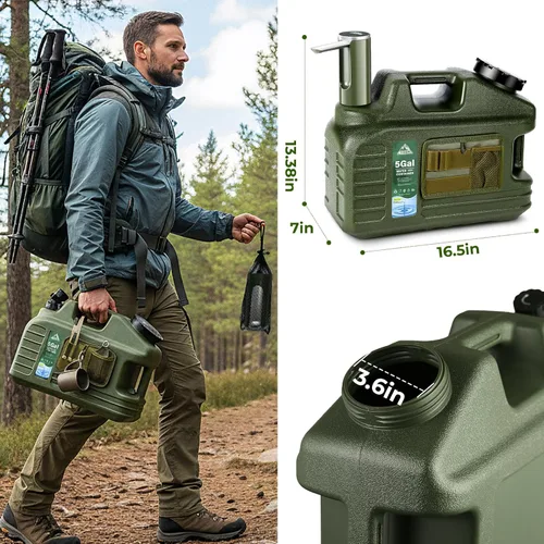 Miniatura 2 de Jarra de agua de 5 galones con bomba, contenedor de agua para campamento, dispensador de agua portátil sin BPA con espiga, jarra de agua grande a