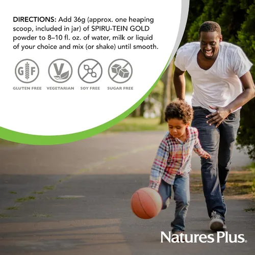 Miniatura 6 de NaturesPlus SPIRU-TEIN GOLD, Vainilla, 1.03 libras, proteína en polvo a base de plantas, vitaminas y minerales para la energía, vegetariana, sin