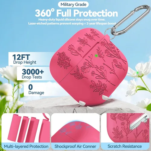 Miniatura 3 de Ekoonpft - Funda para Airpods 4, fundas grabadas con flores para Apple AirPods de 4ª generación 2024, funda de silicona suave para mujeres con kit