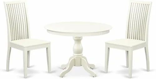 Miniatura 12 de East West Furniture HBIP3-LWH-C Hartland - Juego de comedor de 3 piezas para espacios pequeños, contiene una mesa redonda con pedestal y 2 sillas