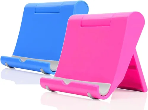 Miniatura 14 de Soporte de teléfono celular para escritorio, paquete de 2 soportes para teléfono móvil, soporte para tableta de escritorio, soporte plegable blanco