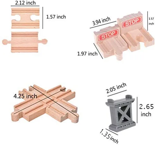 Miniatura 2 de Juego de 12 pistas de tren de madera, pistas de bache macho-macho, hembra-hembra, pista de muelle de puente (color aleatorio), pistas cruzadas