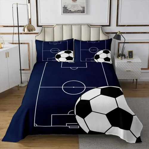 Miniatura 19 de Castle Fairy Football Bedspread Twin Size Bedding for Kids Teens Bedroom Kids Soccer Sports Theme Decor Coverlet Set Dark Blue Ball Gaming Quilt Set