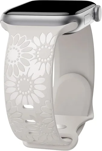 Miniatura 19 de Correa de silicona grabada de girasol compatible con correas de Apple Watch de 1.496, 1.575, 1.614, 1.654, 1.732, 1.772 y 1.772 pulgadas para mujer