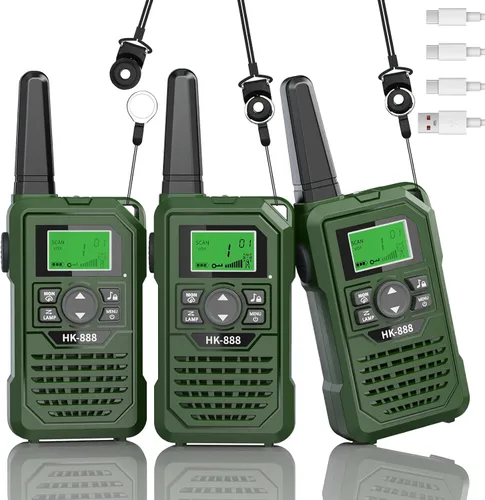 Miniatura 13 de Walkie Talkies recargables para niños, paquete de 3, Walkie Talkies de largo alcance para niños de 22 canales VOX linterna para acampar al aire