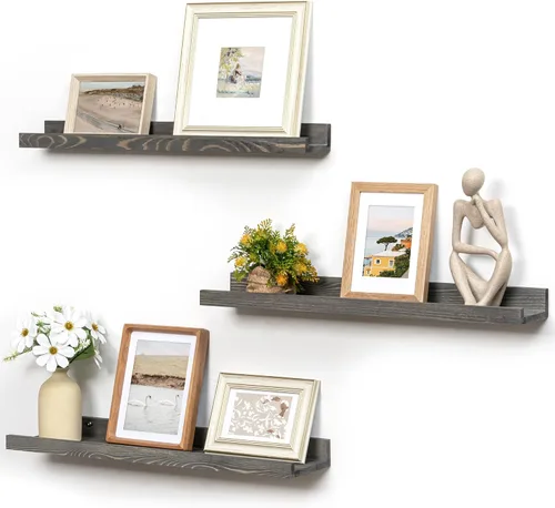 Miniatura 15 de FLYJOE Estante de repisa de fotos para pared, 24 pulgadas de madera de fresno maciza, estantes para libros de guardería, estantes flotantes