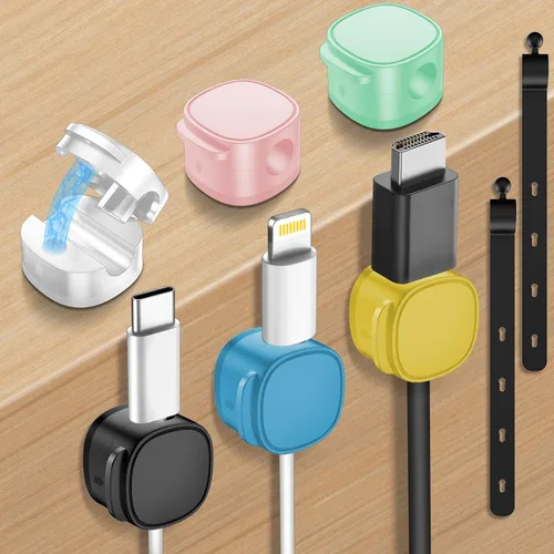 Miniatura 7 de Paquete de 6, clips magnéticos para cables y bridas de silicona [organizador de cables ajustable debajo del escritorio], gestión de cables, soporte