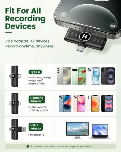 Miniatura 8 de Micrófono de solapa inalámbrico USB C Mini para iPhone 15 16, dispositivos iOS y Android, micrófono de solapa con reducción de ruido para grabación