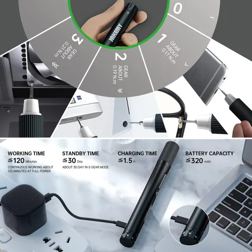 Miniatura 4 de Mini destornillador eléctrico, JAKEMY destornillador de potencia de par ajustable de doble modo, destornillador de precisión magnético inalámbrico