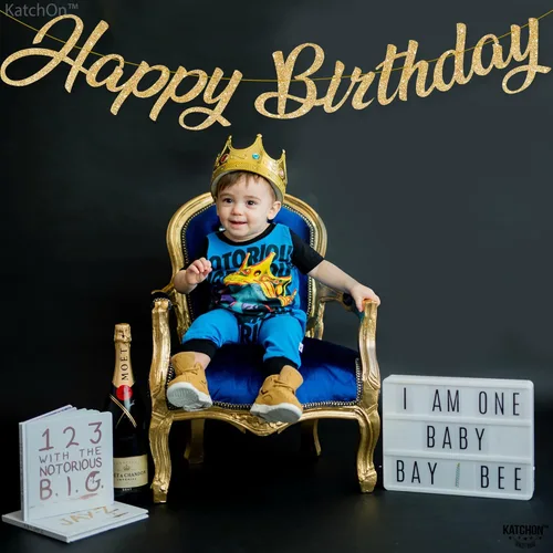 Miniatura 3 de KatchOn, Cartel de feliz cumpleaños cursivo dorado con purpurina – pre-encordado, 10 pies Decoraciones de cumpleaños para mujeres, hombres y niñas