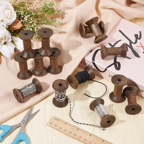 Miniatura 5 de BENECREAT 16 carretes de hilo vacíos antiguos, carretes vacíos de madera de 1.87 pulgadas / 1.969 in, bobinas de cinta de madera para tejer alambre