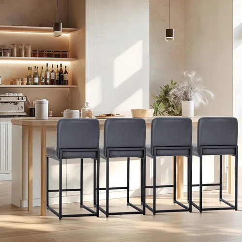 Miniatura 39 de Juego de 2 taburetes de bar de altura de mostrador de color blanco cremoso de 24 pulgadas, modernos taburetes de bar dorados con respaldo tapizado