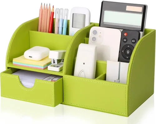 Miniatura 11 de Organizador de escritorio de polipiel con 7 compartimentos de almacenamiento para artículos de papelería, tarjetas de visita, lápices, bolígrafos
