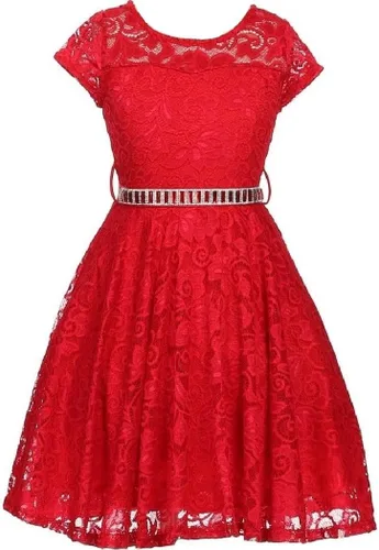 Miniatura 30 de Little Girl - Vestido de niña con manga de encaje y cinturón de piedras