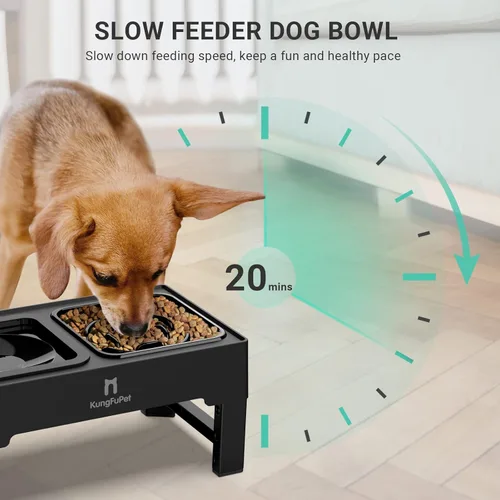Miniatura 3 de Cuencos elevados para perros, 2 en 1 con comedero lento elevado para perros, con antiderrames, antideslizante, sin sacudidas, cuenco de agua de 4