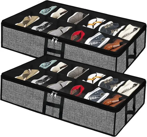 Organizador de zapatos debajo de la cama para armario, paquete de 2, se adapta a 24 pares de cajas de contenedores de zapatos debajo de la cama con