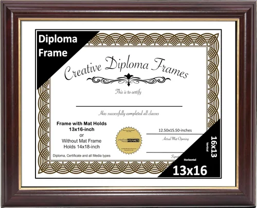 Miniatura 13 de Creative Picture Frames Marco para Diploma de Caoba con Borde Dorado de 12x16 pulgadas con Vidrio y Paspartú Negro y Colgadores de Pared Instalados