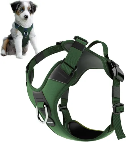 Miniatura 9 de Arnés sin tirones para perro, arnés de poliéster duradero para cachorros, con lazo frontal antitirones, tiras reflectantes y clips de liberación