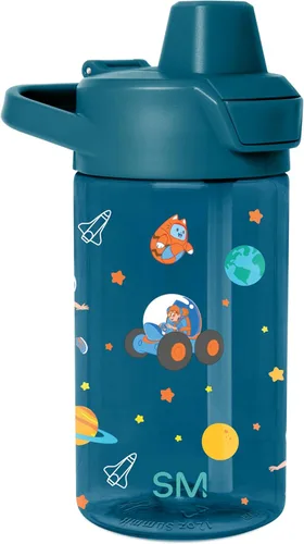 Simple Modern Blippi - Botella de agua de plástico Tritan Summit de 12 onzas sin BPA con tapa cubierta con popote a prueba de fugas para niños,