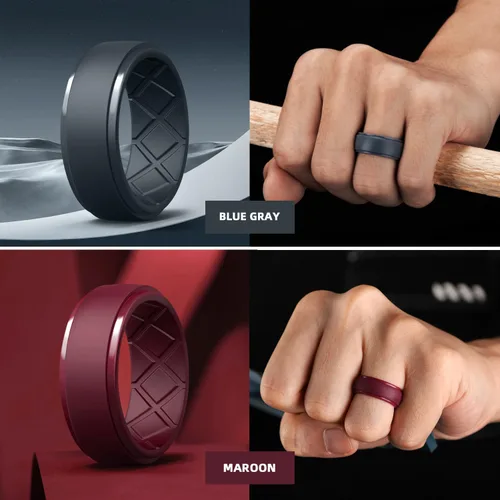 Miniatura 71 de Egnaro - Anillos de silicona para hombre, 25/64 pulgadas (10 mm) de ancho y 3/32 pulgadas (2.5 mm) de grosor, alianzas de boda de goma, paquete