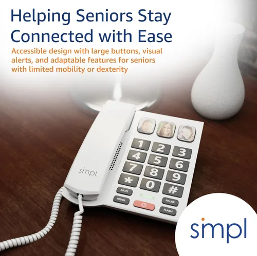 Miniatura 8 de SMPL Teléfono de botón grande para personas mayores, teléfono fijo con cable simple para ancianos, discapacitados, Alzheimer, demencia, problemas