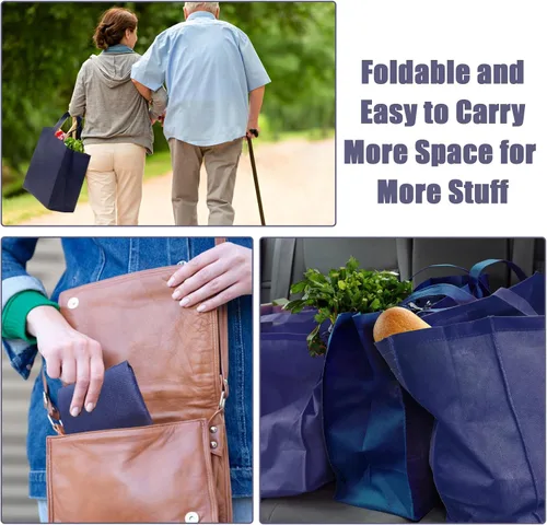Miniatura 2 de 50 piezas de bolsas de compras reutilizables de tela no tejida, bolsas grandes plegables tipo tote con asas, bolsa de mano para comestibles a granel