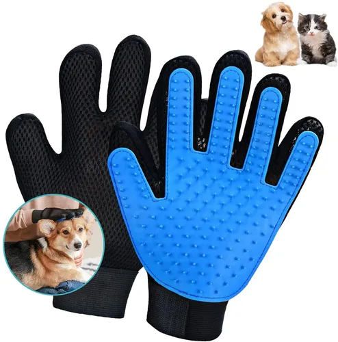 Miniatura 5 de Generic Guante de depilación de mascotas para gatos y perros, material suave para la piel, guante de masaje, tamaño grande (MANO DERECHA), azul