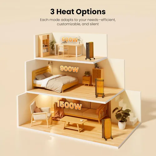Miniatura 3 de Calentador de radiador eléctrico portátil, calentadores de espacio con relleno de aceite con 3 ajustes de calor, termostato ajustable, protección
