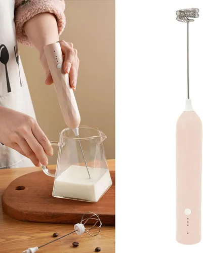 Miniatura 9 de Espumador de leche de mano, máquina de espuma de café, batidor eléctrico recargable por USB, licuadora ajustable de 3 velocidades con 2 cabezales