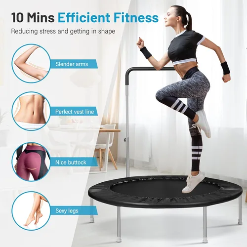 Miniatura 6 de Lyromix - Trampolín rebotador de 40 pulgadas / 48 pulgadas para adultos con barra ajustable, mini trampolín de fitness para adultos y niños, pequeño
