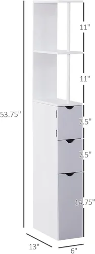 Miniatura 3 de HOMCOM Armario de almacenamiento de baño de 54 pulgadas de alto, torre de lino independiente con estante de 2 niveles y cajones, organizador de piso