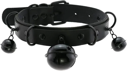Miniatura 3 de Multicolor PU Simulated Leather Black-tone Silver-tone 4cm Large Bell Rivets Neckband Choker Necklace