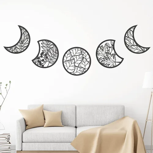 Miniatura 5 de Jetec 5 piezas de arte de pared de fase lunar para colgar en la pared, frontones de madera, fase lunar espiritual, dormitorio, nórdico, bohemio